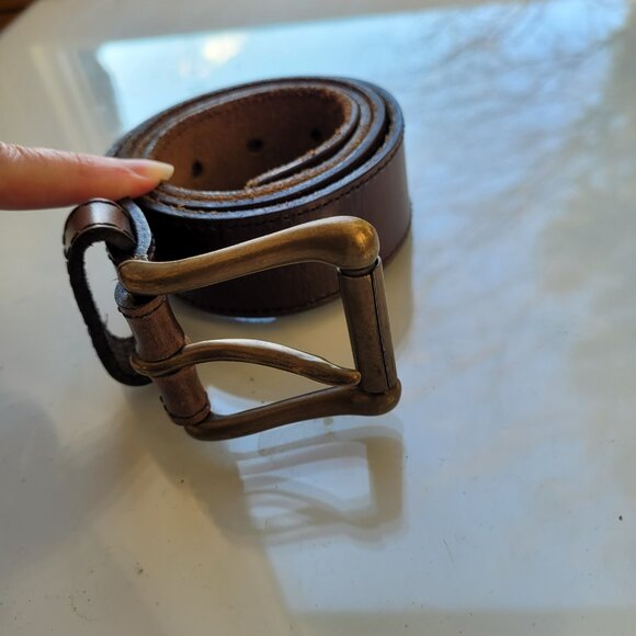 Vintage Brown Leather Belt with Brass Buckle Size M - Picture 6 of 6